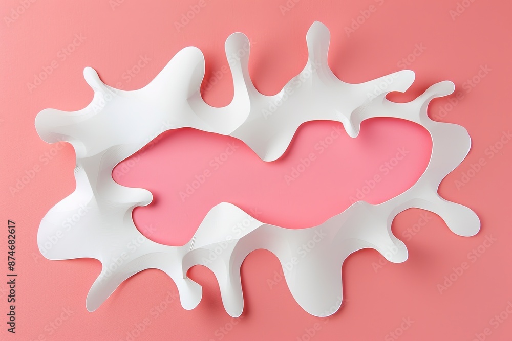 white and pink paper cutout shape of paint splotch, flat lay on solid background, high resolution, quality,