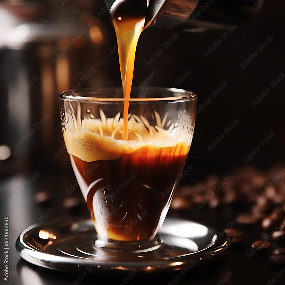 Barista pouring coffee into cup on counter in cafe, closeup Barista pouring coffee into cup on counter in cafe, closeup