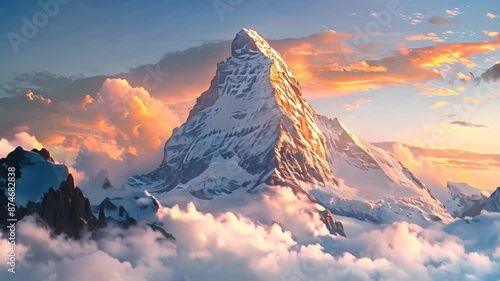 The beautiful view of the snow-capped mountains rises proudly from a lower perspective