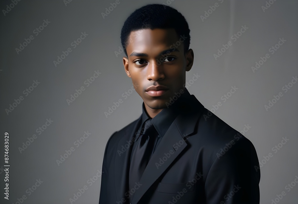 Fototapeta premium Black man in suit on clean background