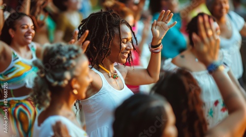 People dancing and enjoying music at a vibrant cultural festival photo