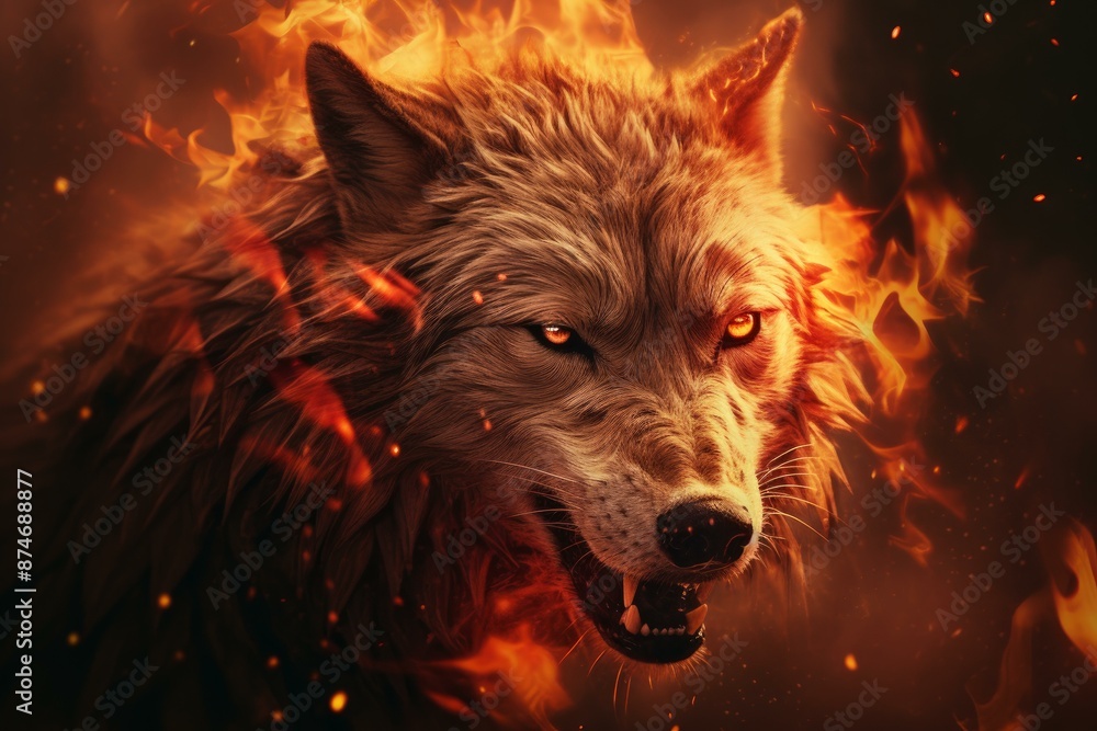 Digital art of a majestic wolf engulfed in flames, symbolizing strength and wild energy Digital art of a majestic wolf engulfed in flames, symbolizing strength and wild energy