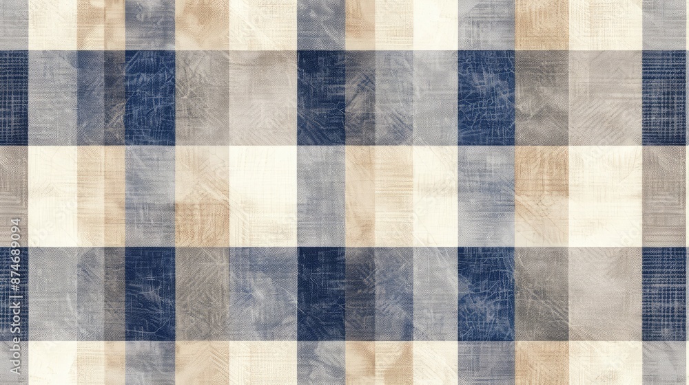 Blue and Beige Plaid Weathered Linen Texture Pattern. Blue and Beige Plaid Weathered Linen Texture Pattern.