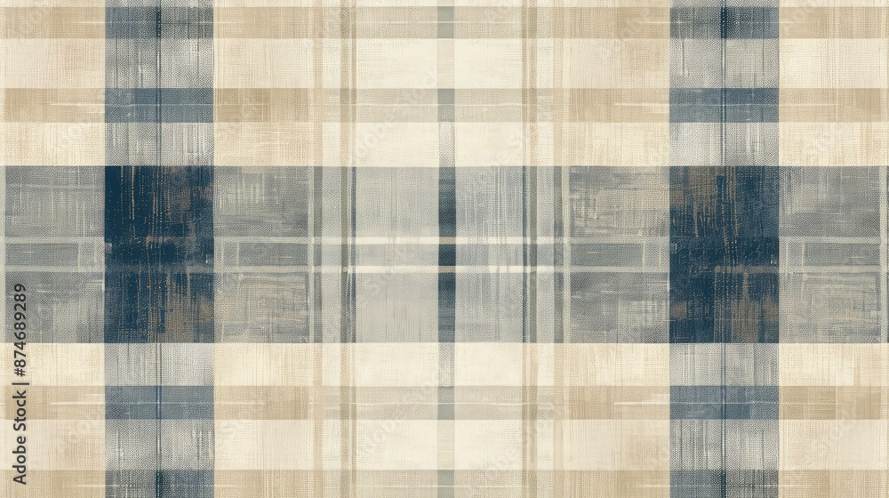 Beige and Navy Checkered Rustic Fabric Texture. Beige and Navy Checkered Rustic Fabric Texture.