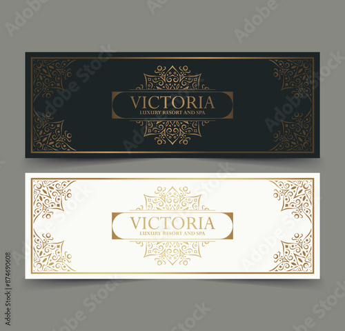Luxury hotel label template. Trendy vintage royal ornament frames illustration.