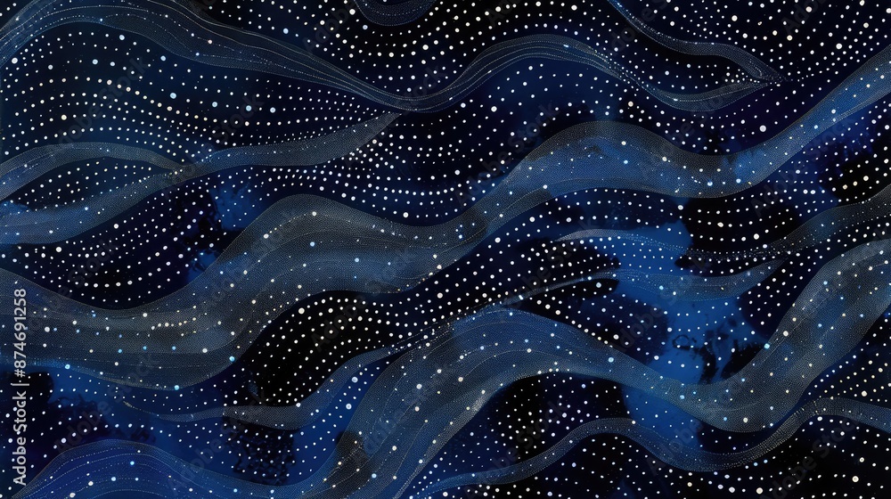 Abstract Dark Blue Wavy Pattern with White Dotted Texture. Abstract Dark Blue Wavy Pattern with White Dotted Texture.