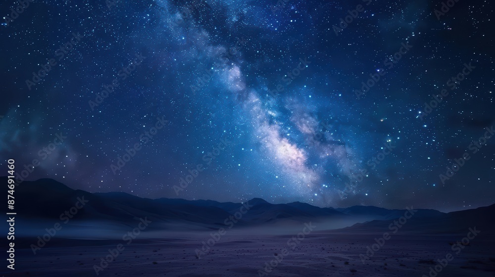 Fototapeta premium Majestic Night Sky with Milky Way over Deserted Mountain Landscape