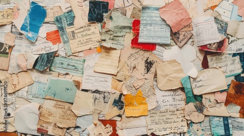 Grungy Collage Background of Vintage Notes, Documents and Ephemera.