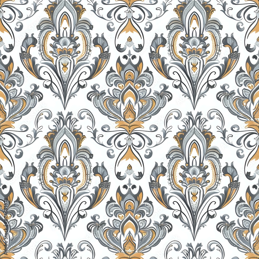 Traditional Indian Paisley and Floral Grid Design Traditional Indian Paisley and Floral Grid Design