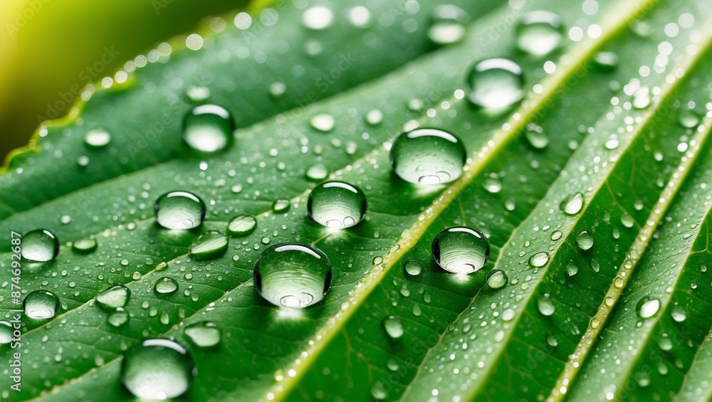 Close-up of Green Leaf with Water Droplets Showing Macro Freshness and Moisture in Nature Close-up of Green Leaf with Water Droplets Showing Macro Freshness and Moisture in Nature