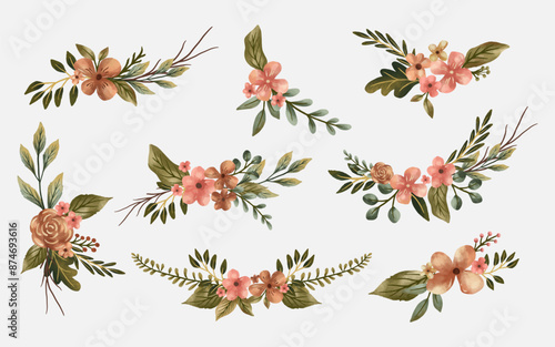 Autumn flowers bouquets wreath. illustration for wedding invitation  cover  greetings.
