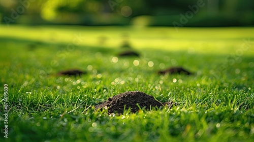 A Row of Molehills in the Grass photo