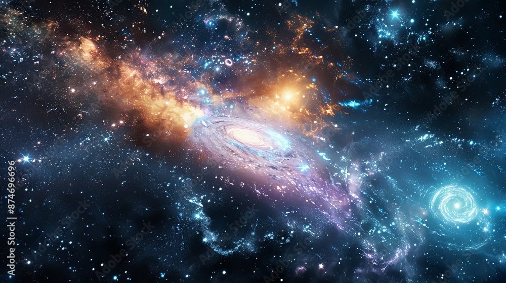 Obraz premium A cosmic background with swirling galaxies and distant stars, providing a sense of wonder and infinite possibilities.