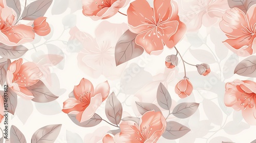 A delicate floral pattern with intricate blossoms and leaves, perfect for adding a touch of elegance and femininity to wallpapers and fabrics.