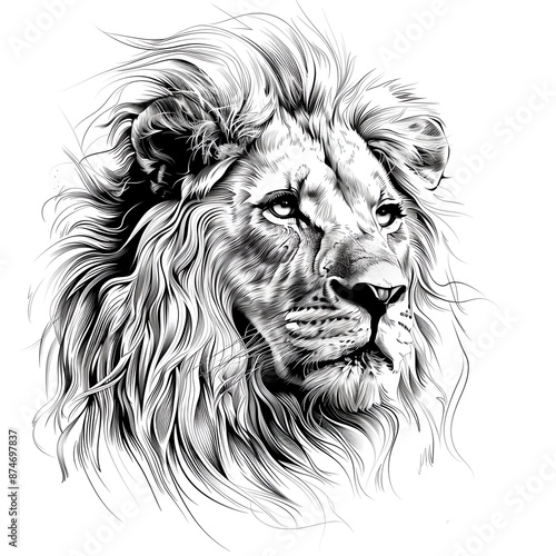 A realistic line art style image of a lion on a white background © Samaphon