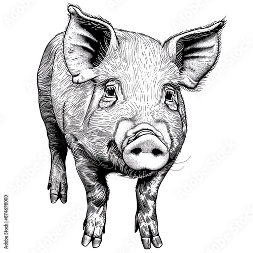Wallpaper Mural A realistic line art style image of a pig on a white background Torontodigital.ca
