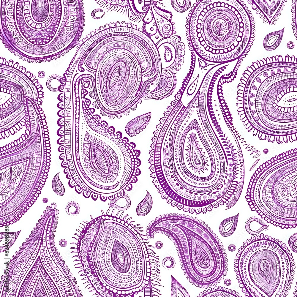 Vibrant Indian Paisley Motif Fabric Design in Orange and Pink Vibrant Indian Paisley Motif Fabric Design in Orange and Pink