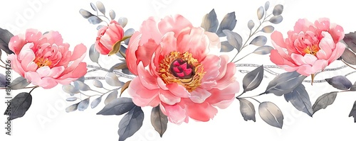 Spring floral header featuring watercolor pink peonies and silver leaves