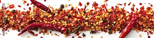 High-Resolution AI-Generated Isolated Dried Red Chili Pepper Slices and Seeds on White Background, Featuring Culinary Ingredients and Spicy Flavor Concepts，Catering industry, taste, hobbies, nourishin photo