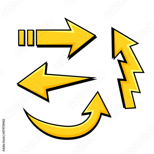 Arrow comic pop art. Cartoon 80s-90s style infographic various directions pointer collection. Retro empty cursor sign boom.