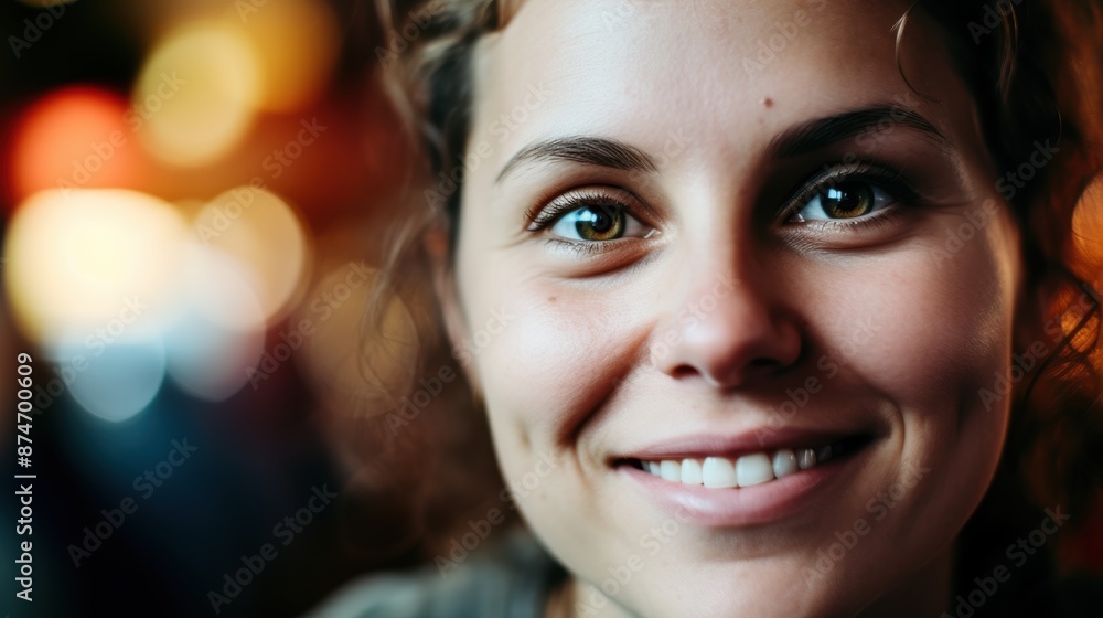 close-up of a smiling woman's face close-up of a smiling woman's face