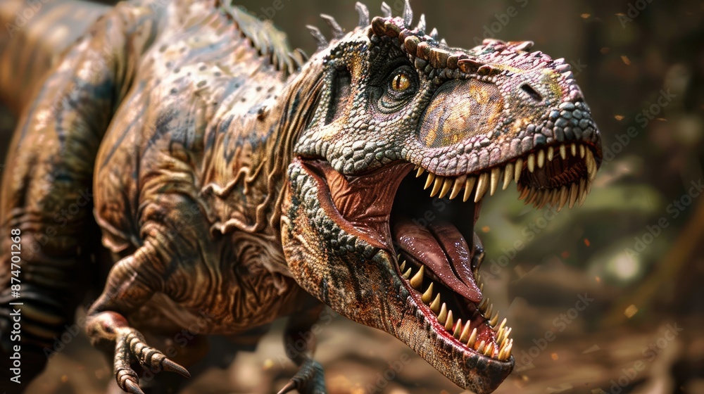 Fierce Albertosaurus Predator Hunting with Powerful Jaws and Intense Gaze in Cretaceous Landscape