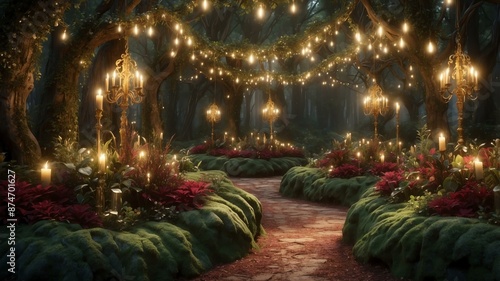 enchanted forest deep forest greens rich burgundy and background