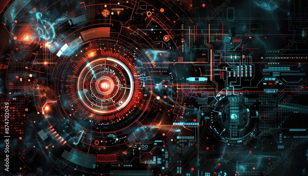 Abstract digital interface with glowing lights and lines. Abstract digital interface with glowing lights and lines.