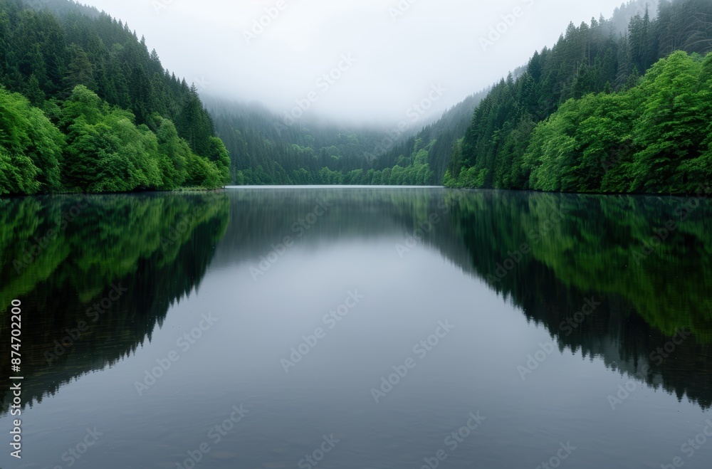 serene mountain lake surrounded by lush green forest serene mountain lake surrounded by lush green forest