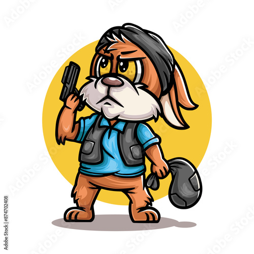 cute rabbit cartoon character with burglar costume illustration