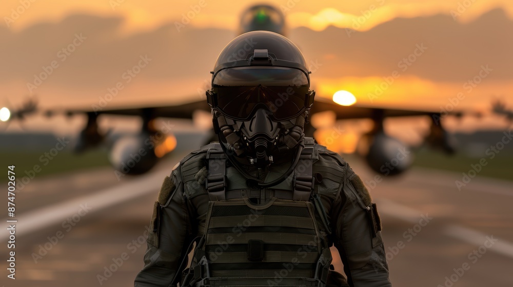 military pilot in tactical gear at sunset military pilot in tactical gear at sunset