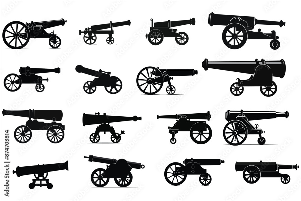 Cannon icon silhouette bundle set