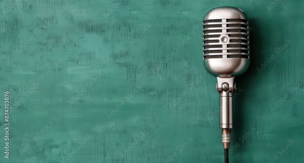 Fototapeta premium retro microphone on green background