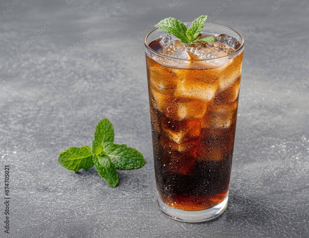 refreshing iced cola drink with mint leaves refreshing iced cola drink with mint leaves