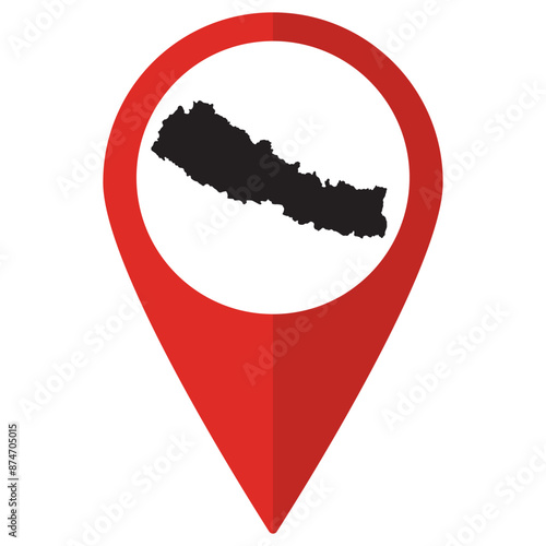 Nepal map. Map of Nepal on map pin icon red color isolated