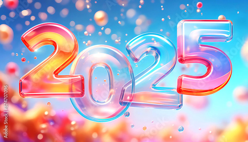 Surreal 2025: Floating Glass Numbers in a Vibrant and Fantasy World