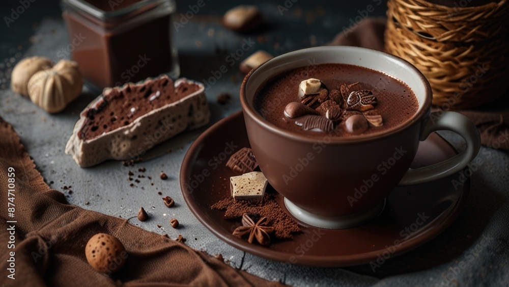 A cup of hot chocolate on a wooden table A cup of hot chocolate on a wooden table