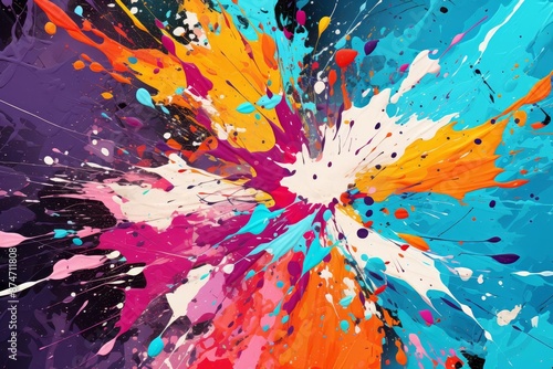 A chaotic abstract background illustration with tangled lines and splashes of neon against a dark backdrop, evoking urban graffiti