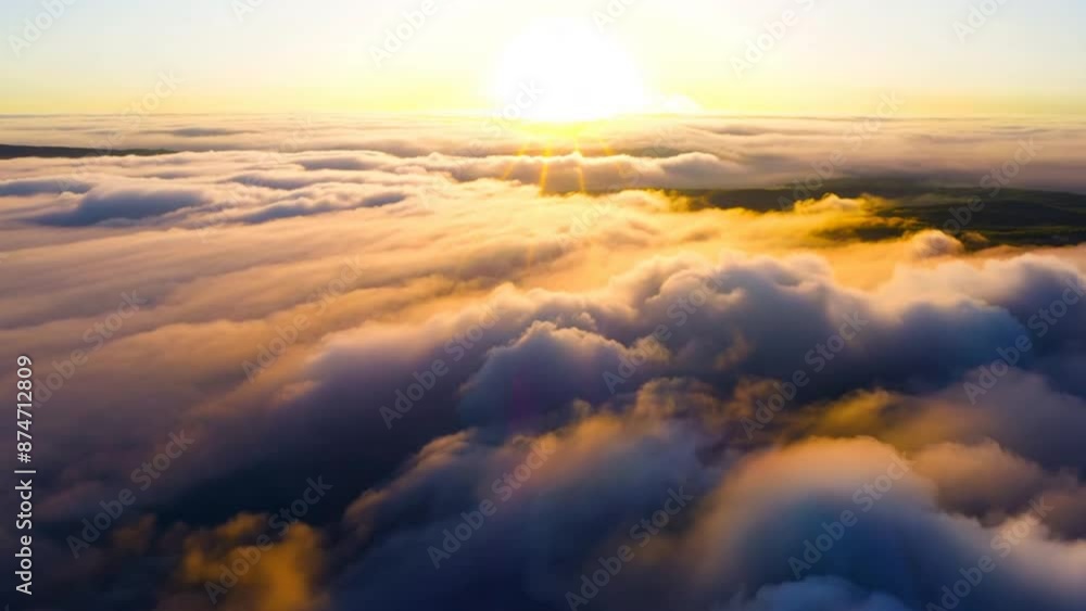 Breathtaking aerial view of a sunrise bursting through clouds, painting the sky in a vibrant display of colors Breathtaking aerial view of a sunrise bursting through clouds, painting the sky in a vibrant display of colors
