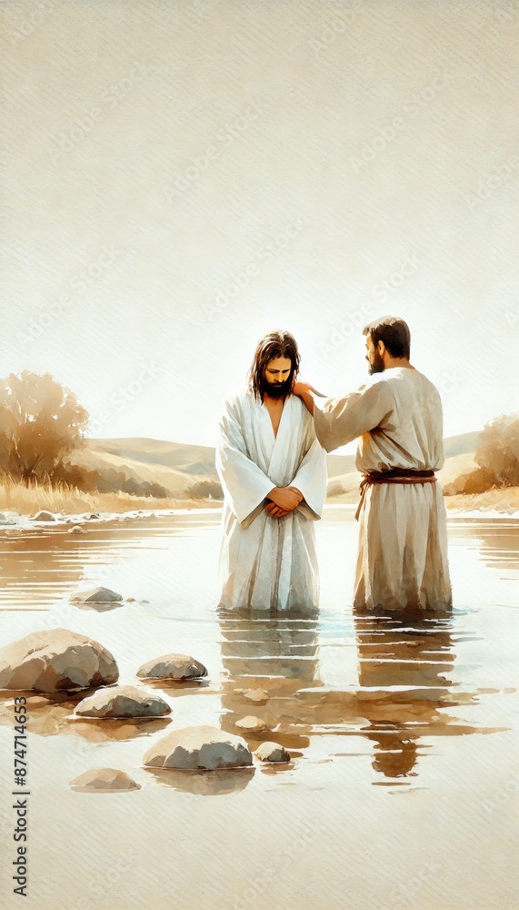 Baptism of Jesus. Jesus Christ in the river with John the Baptist ...