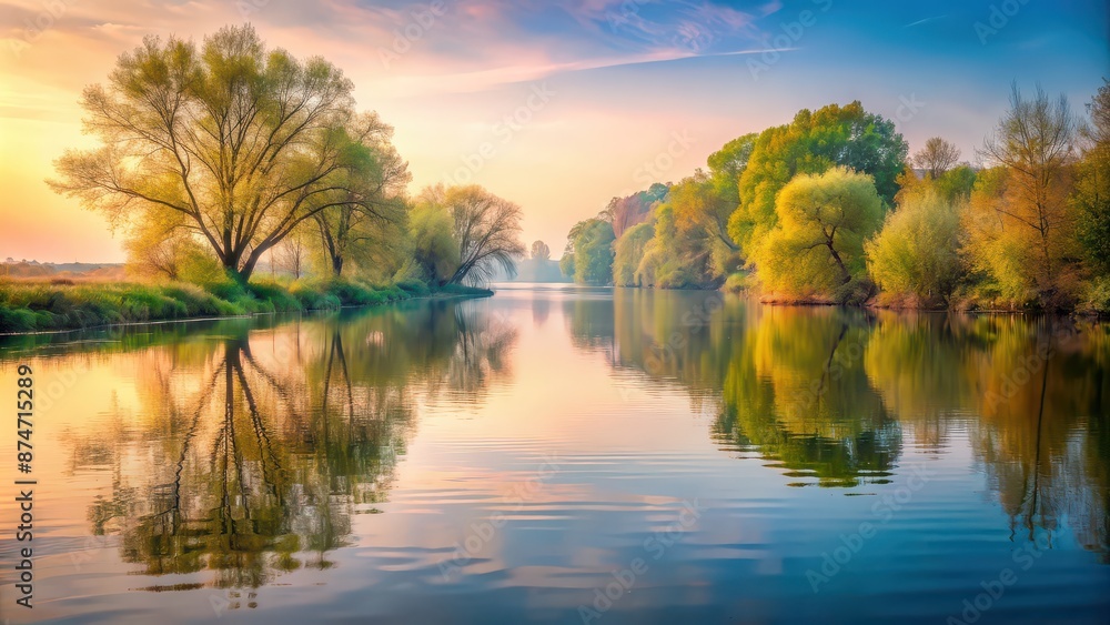 Tranquil riverside scene with soft liquid hues of trees and water, serene, riverside, trees, water, soft, liquid, hues Tranquil riverside scene with soft liquid hues of trees and water, serene, riverside, trees, water, soft, liquid, hues