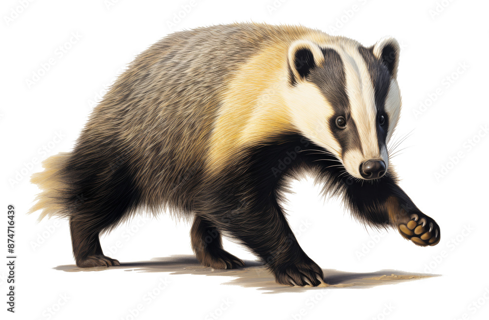 a badger is walking in front isolated on transparent background With clipping path.3d render a badger is walking in front isolated on transparent background With clipping path.3d render