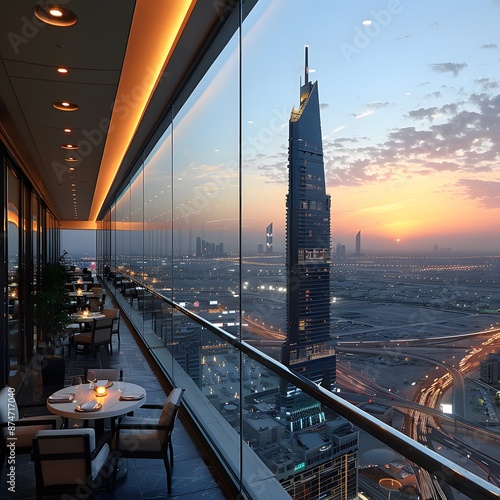 Sunset View from a Rooftop Terrace in Dubai