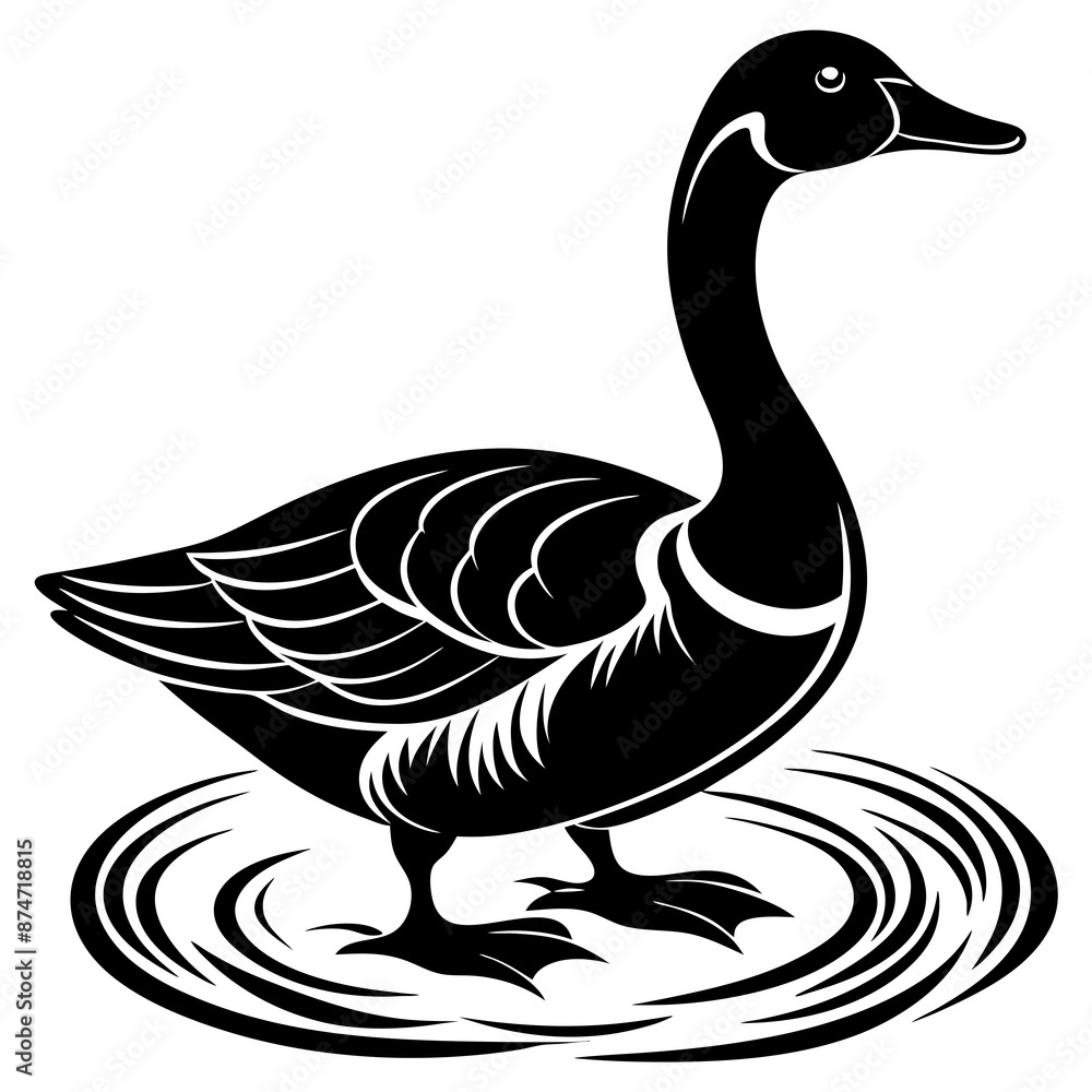 Goose with water ripples high quality & realistic minimal silhouette vector illustration. Goose with water ripples high quality & realistic minimal silhouette vector illustration.