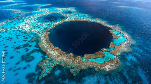 Fototapeta Naklejka Na Ścianę i Meble -  Aerial view of the great blue hole surrounded by coral reef