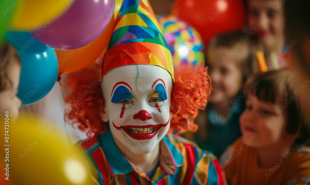 Obraz premium Clown Entertaining Kids at a Birthday Party