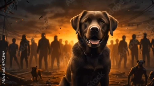 black labrador retriever is standing on the street