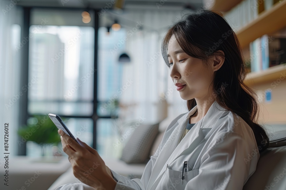 Woman Using Smartphone in Modern Home