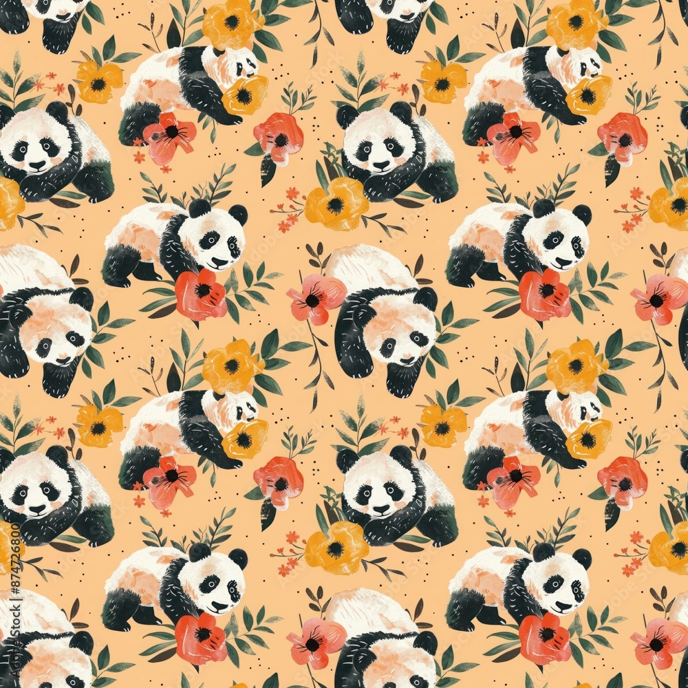 Panda pattern with flowers Panda pattern with flowers