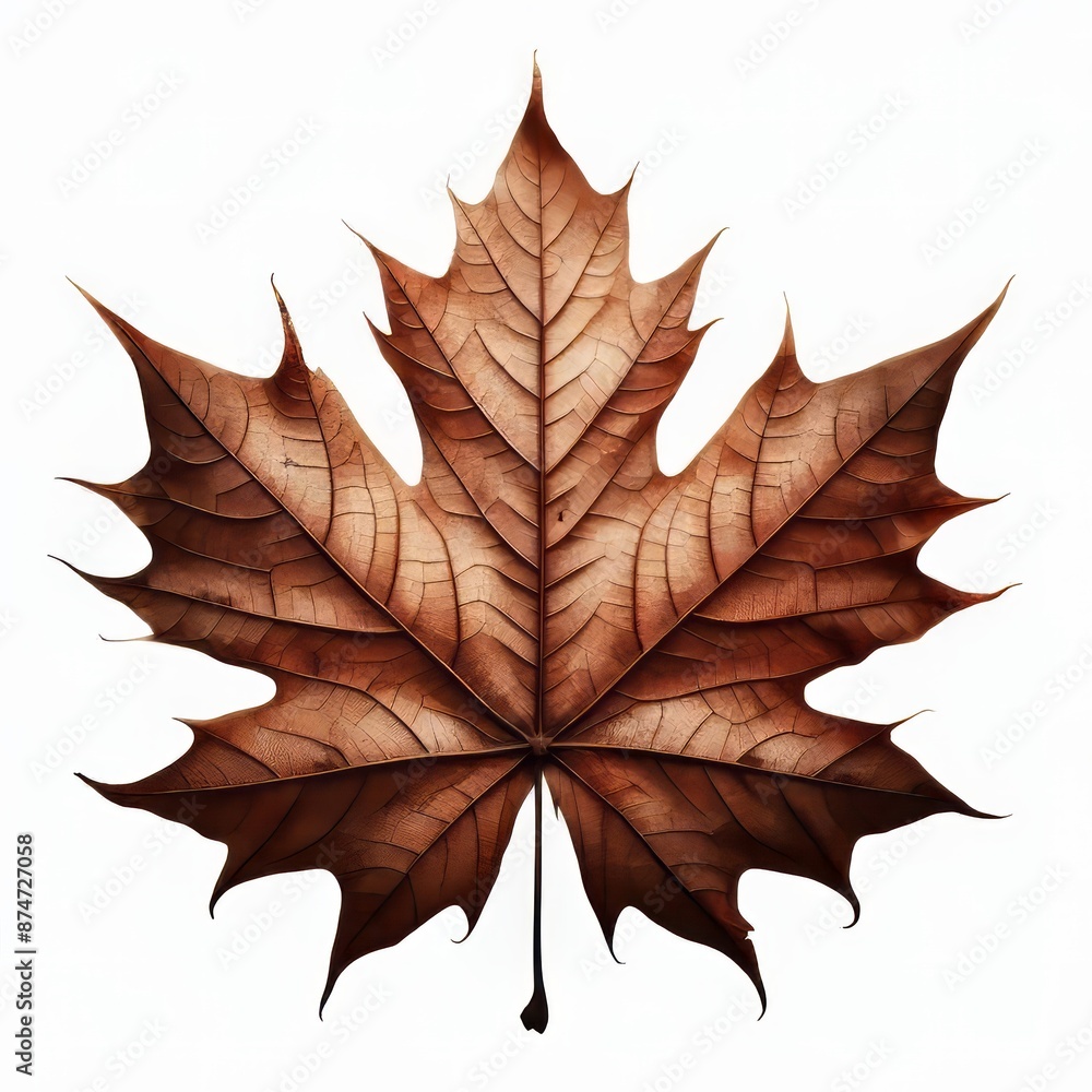 Fototapeta premium Isolated dry maple leaf with autumn colors on white background